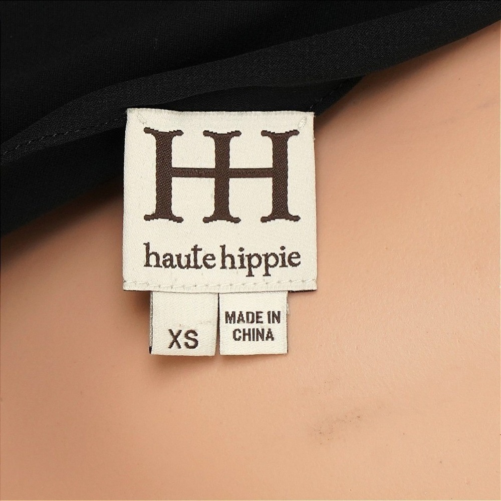 Haute Hippie Black 100% Silk Draped Open Back Tie Front Button Down Blouse XS - Picture 5 of 6